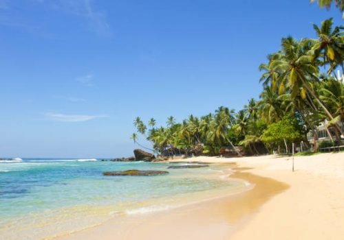 A morning view of a tropical beach near to Unawatuna, Sri Lanka.